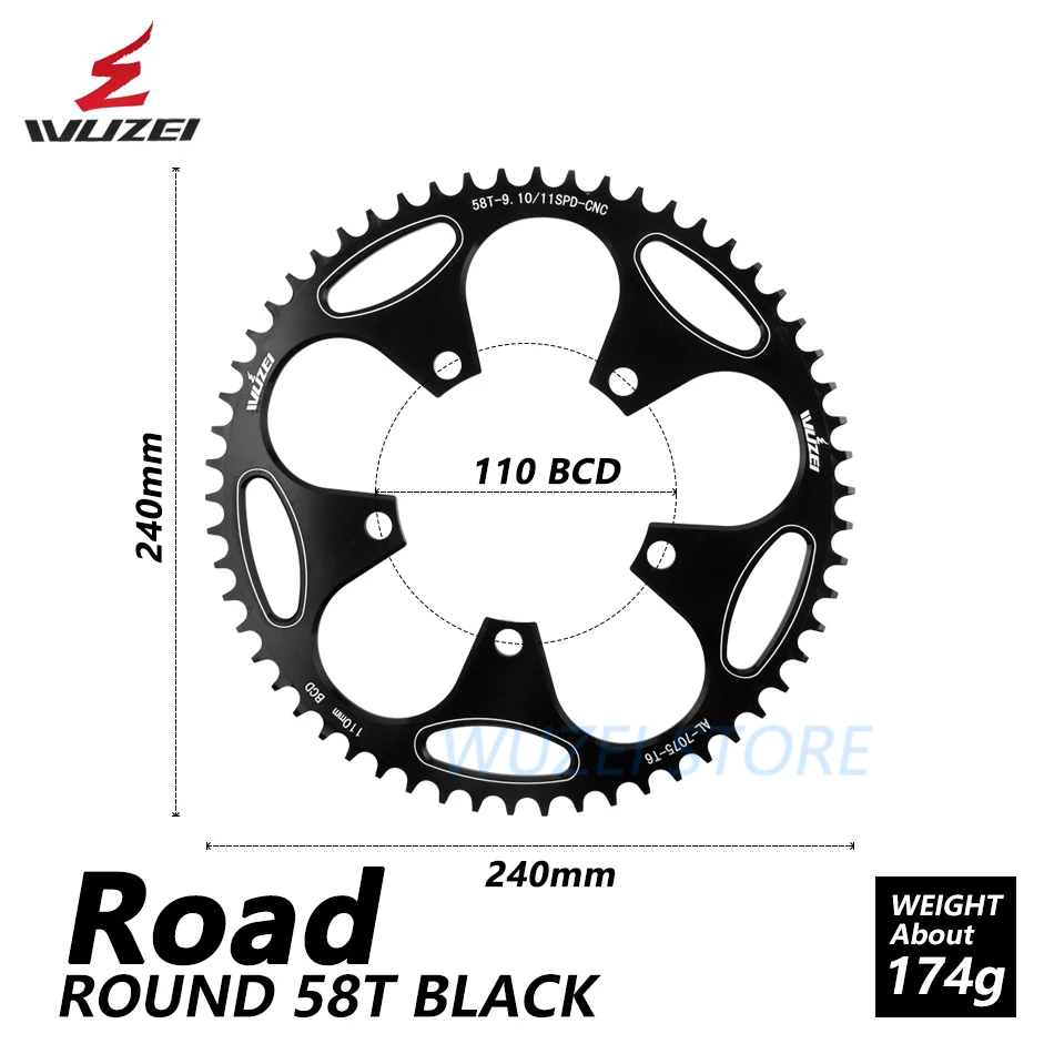 WUZEI дорожная велосипедная Звездочка 110BCD Кривошип 50T 52T 54T 56T 58T передняя Звездочка шатун зубная пластина Сверхлегкий запчасти для велосипеда - Цвет: Black 58T