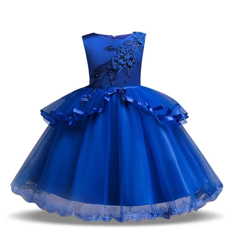 Праздничное платье принцессы для девочек; Детские платья для девочек на день рождения и свадьбу; элегантная одежда; детское платье с цветочным принтом; Рождественский новогодний костюм - Цвет: AG185 Blue