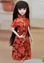 Аксессуары для куклы Красный ручной работы с цветочным узором; платье для Барби с новогодней елкой, бумажный платье Ципао вечернее платье