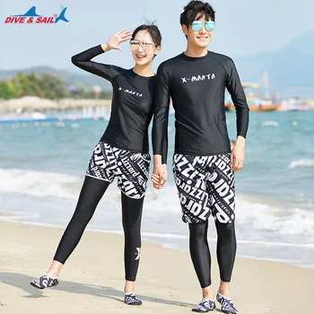 

Men's Women's Rashguard Swimwear Bathing Suits Set Of 3pcs Matching Long Sleeve UV Protection Surfing Swimsuit Couples Design