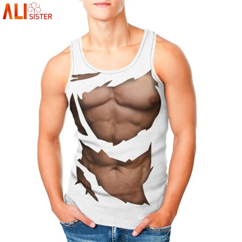 

Alisister Funny Muscle Tank Top Summer Men Women Beachwear Sleeveless 3d Print Bodybuilding Vest Tops Sportwear Plus Size
