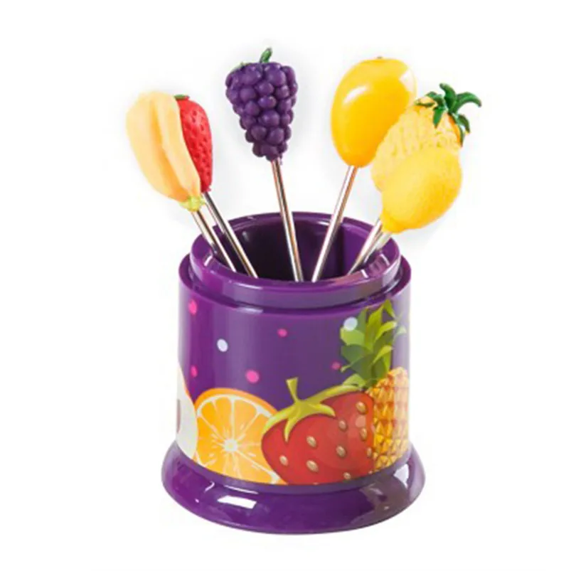 6 шт., кухонные вилки, креативный фруктовый знак, нержавеющая сталь, фруктовые вилки, многоцветная посуда, милые детские фруктовые вилки, новинка#3n05# F
