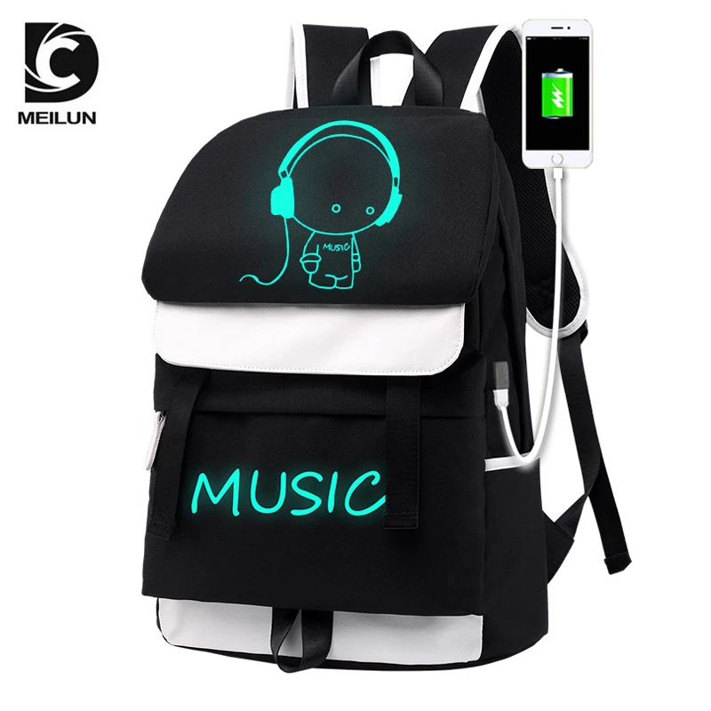 DC. MeiLun Модный водонепроницаемый рюкзак со светящимся рисунком на тему аниме USB зарядка Рюкзак для ноутбука для подростков мальчиков и девочек школьная сумка
