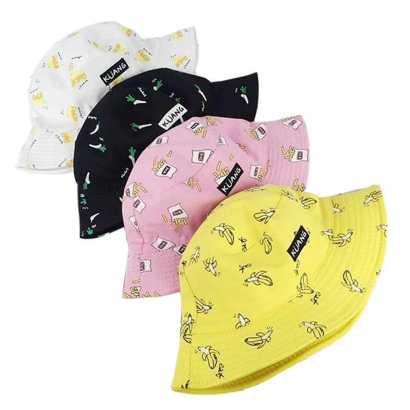 

Panama Bucket Caps Men Women Summer Sport Bucket Cap Banana Print Yellow Hat Fishing Fisherman Hat 14 Styles