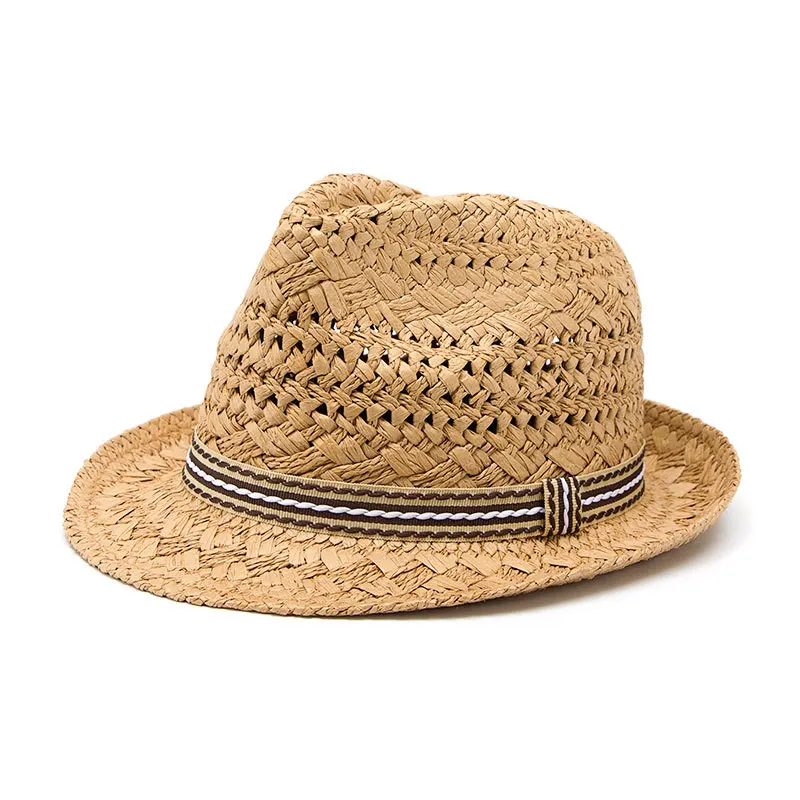 Summer Boys Straw Hat British Jazz Hat For Children Beach Cap Kids Roll Up Sun Cap