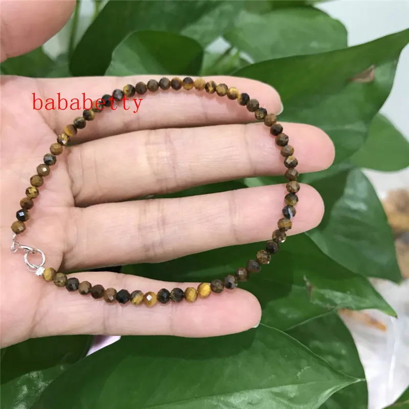 

New natural Tiger's eye stone 3-4 MM bracelet 7 inch 925 sterling silver clasp