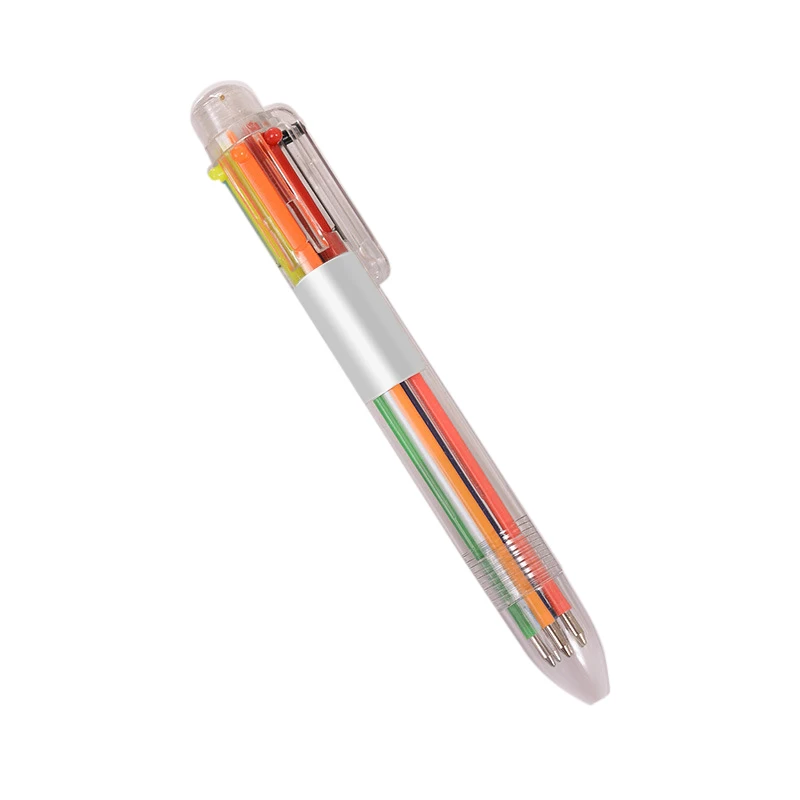 

1 Pcs Plastic pens with multi-color Models 6 in 1 Multi-colored Ballpoint Pen Push Type Pen Stationery School Office Tools