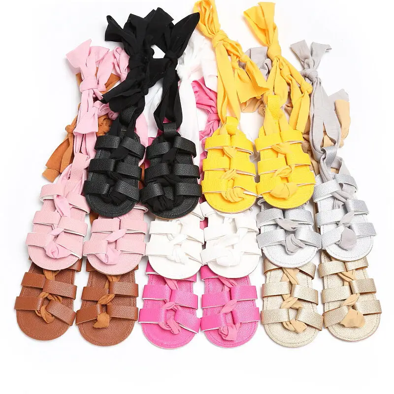 

2019 Newborn Infant Baby Girl PU Leather High Bandage Sandals Summer Pram Shoes