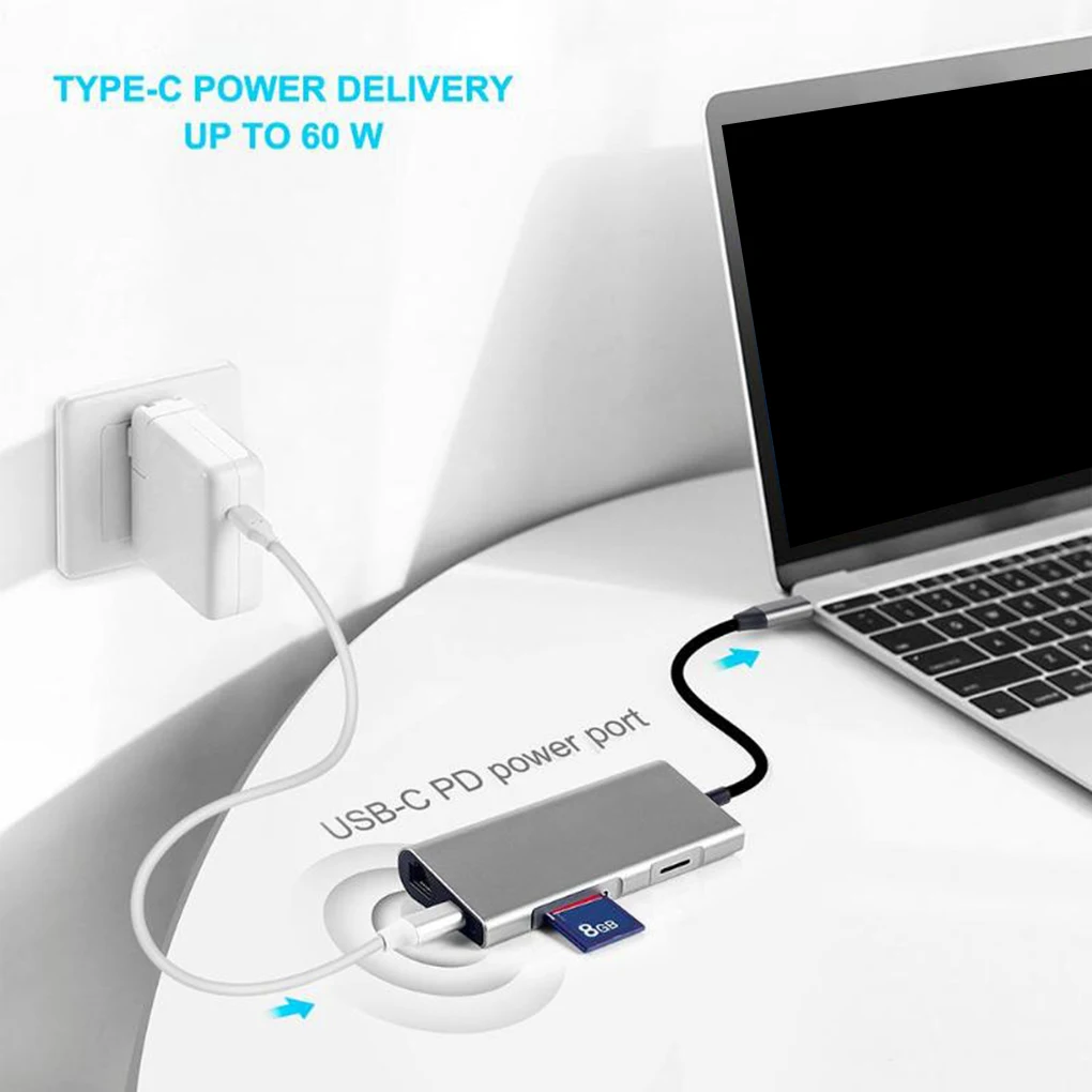 Адаптер type-c USB HD RJ45 порт конвертер карта памяти расширение высокоскоростной передачи USB3.0 концентратор 8 в 1