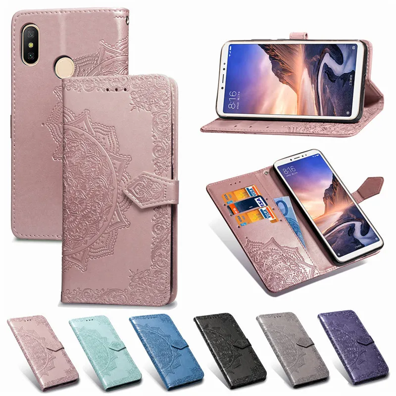 

WeeYRN Vintage 3D Embossed Mandala Flower Leather Case Xiaomi mi A2 lite Luxury Wallet Flip Full Cover Xiaomi mi MAX 3 Poco F1