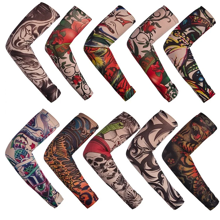 

2pcs/lot Unisex Quick Dry UV Protection Outdoor Temporary Fake Running Arm Sleeve Skin Proteive Nylon Tattoo Sleeves Stockings