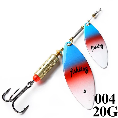 FISHKING 1PCS20g ложка приманка с крючком жесткая металлическая приманка для рыболовного крючка Спиннер двойная ложка рыболовные принадлежности PESCA снасти - Цвет: 004