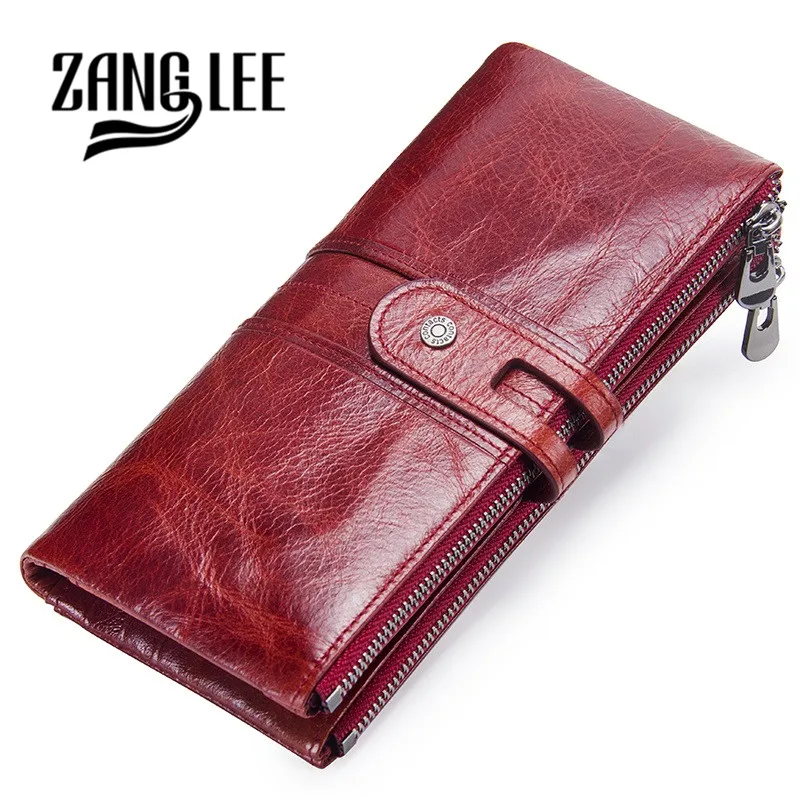 Women Vintage Genuine Leather Long Bifold Wallet Money Card Holder Clutch Purse