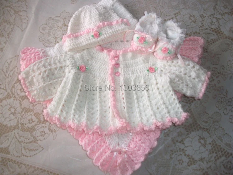 Pink-Crochet-Baby-Girl-Sweater-Set-Layette-Perfect-For-Baby-Shower-Gift ...