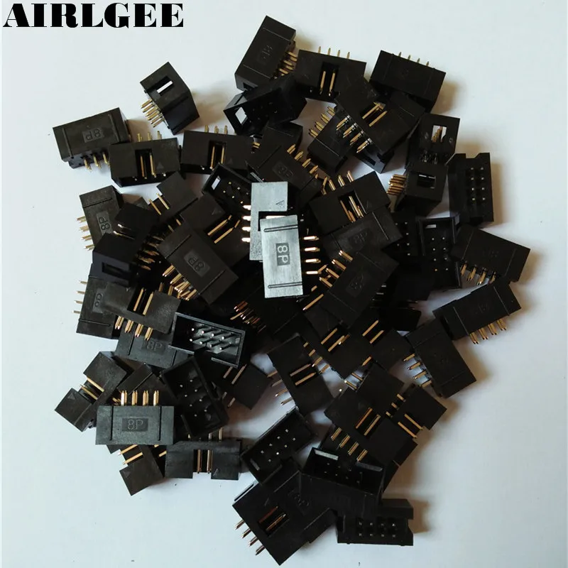 

50 Pcs IDC Box Header DC3-8P 8 Way 2.54mm JTAG Socket Connector Black Free shipping