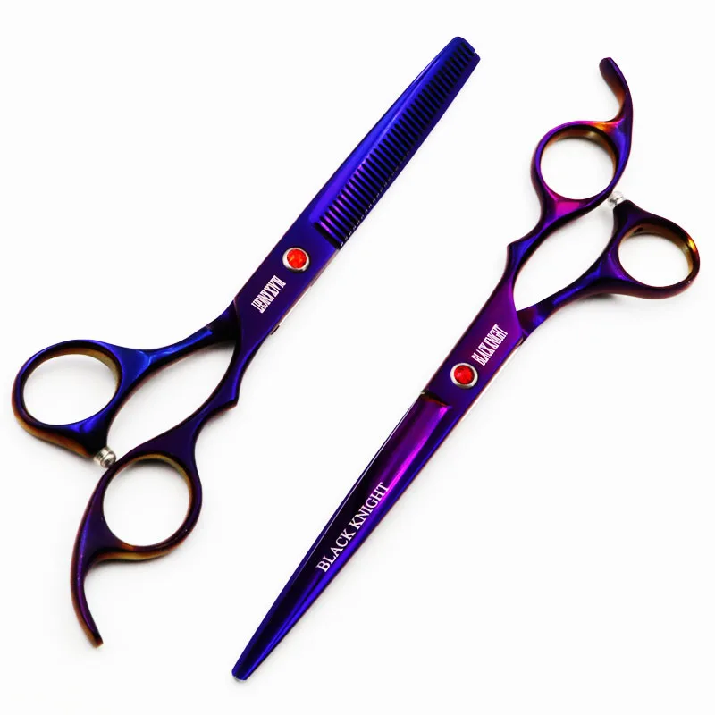 Черные волосы рыцаря ножницы для резки 7 дюймов+ филировочные 6,5 дюймов Профессиональные ножницы парикмахерские фиолетовые ножницы для домашних животных