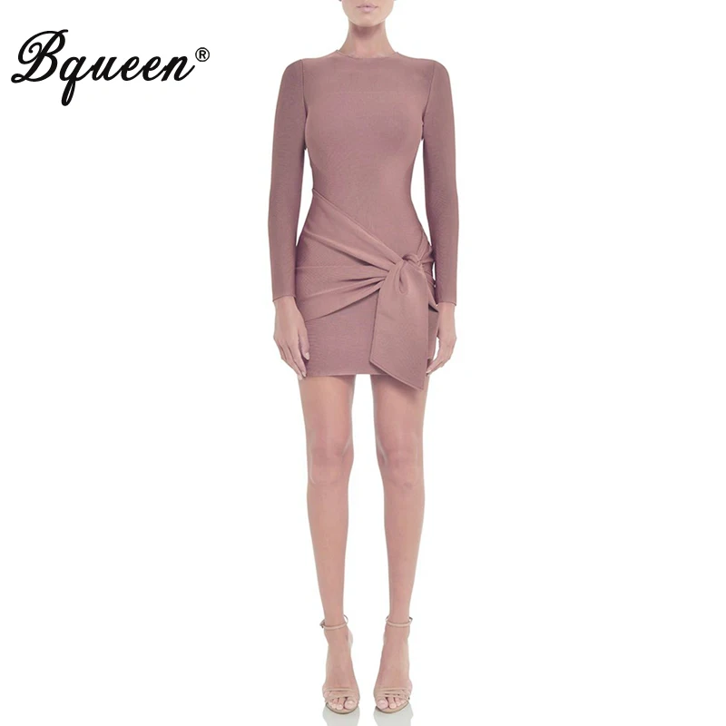 Bqueen Новое поступление 2019 однотонное облегающее осеннее мини платье с длинным
