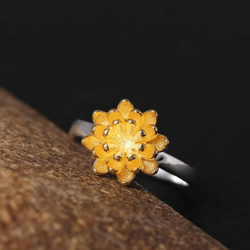Chrysanthemum Rings 100% Sterling 925 silver Jewelry Vintage Adjustable rings for women gift charms