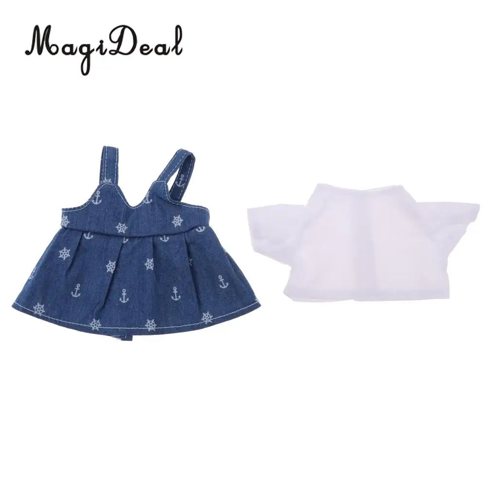 Cute White T-shirt & Suspender Skirt Set for 25cm Mellchan Baby Doll Dress Up Accessory