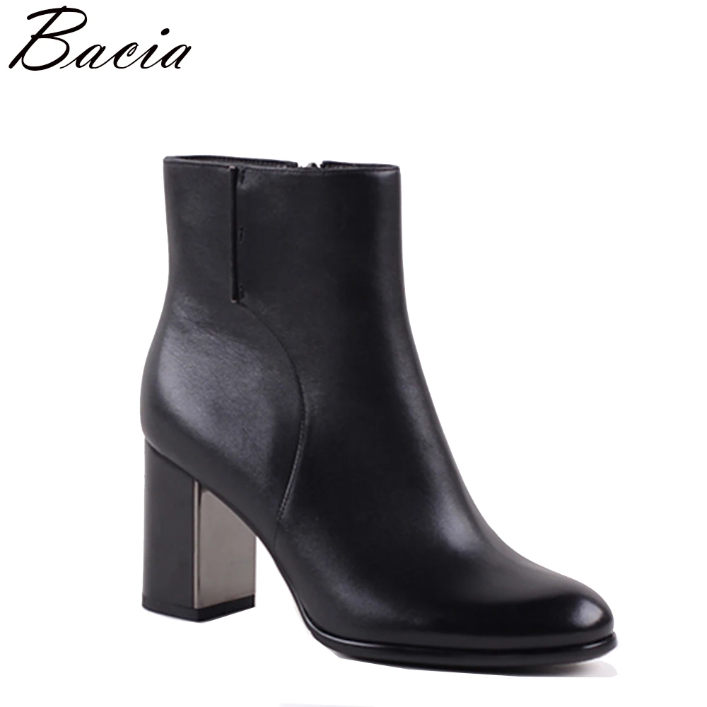 

Bacia High Quality Ankle Boots Genuine Leather Soft Leather Women Boots Double Zip Short Plush Spring Autumn Boots New SB079