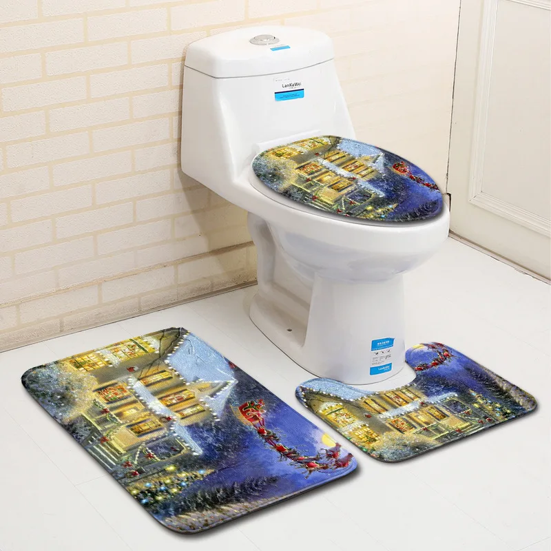 

T Anti Slip Bath Mats 3pcs/lot Christmas Accessories for Bathroom Water Absorption Toilet Mat Set Eco-Friendly Carpet Home Decor