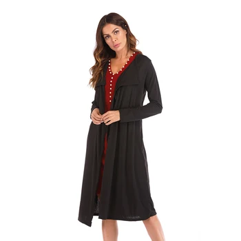

2019 Women Cardigans Casual Spring Autumn Turn-Down Collar Long Trench Ladies Pleated Pocket Design Outwear Coat Ladies 5Zc0157F