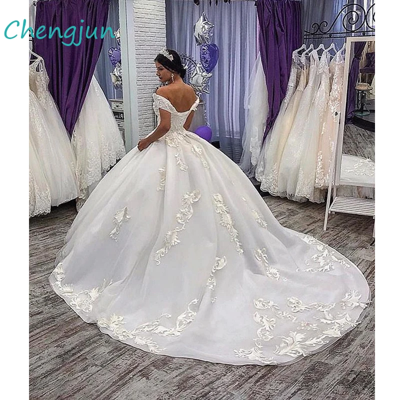 Chengjun дизайн V образным вырезом короткий рукав Кружево Аппликации бальное платье свадебное