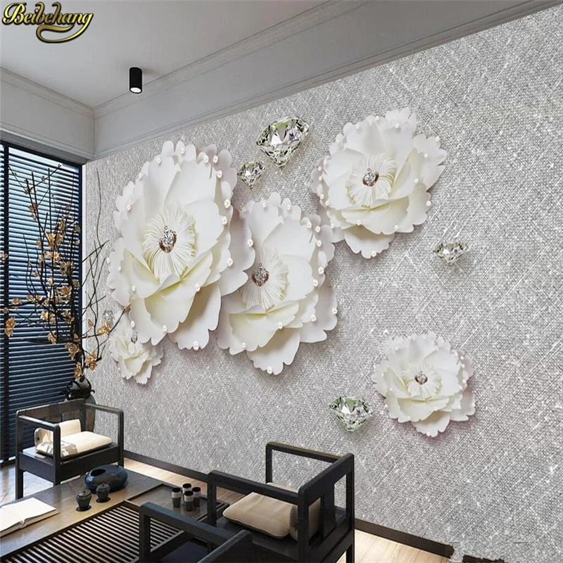 beibehang Custom Photo Wallpaper Mural Wall Sticker Fine Stereo Peony Soft Set Diamond Jewelry Background Wall