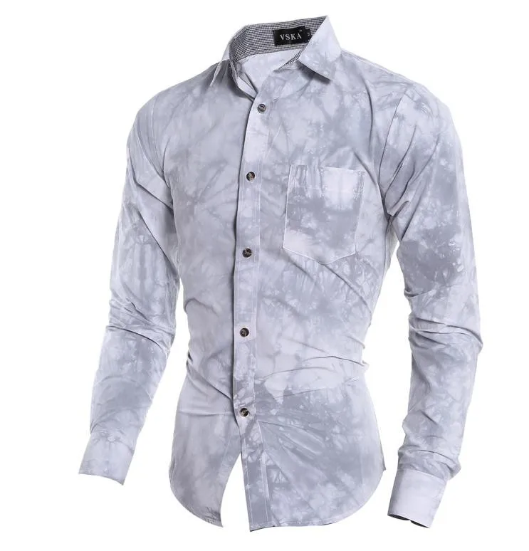 2016 хлопок Бросился Настоящее Качество 3D красочная печать Повседневная рубашка с длинным рукавом, Мужская Slim Fit Tie-Dye Рубашки для мальчиков
