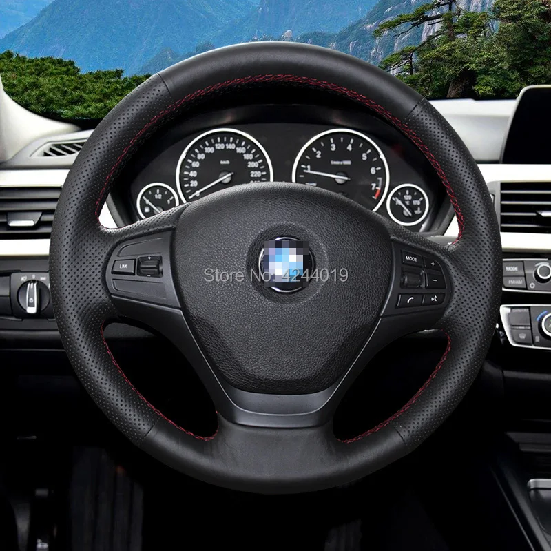 

For BMW 320 Black leather DIY Hand Sewing steering wheel cover car accessories