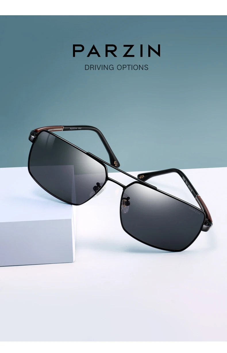 Мужчины поляризованных солнцезащитных очков вождения PARZIN квадратная рамка сплава True HD объективы UV400 солнцезащитные очки