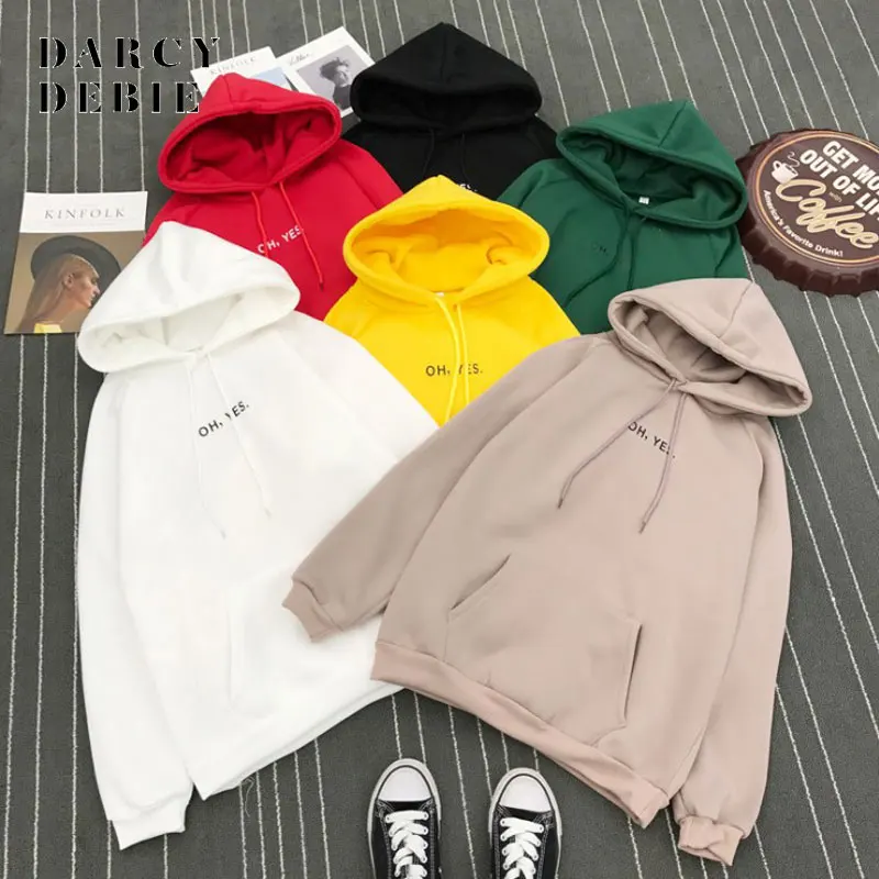 

Darcydebie 2019 New Fashion Corduroy Long sleeves Letter Harajuku Print Girl Light Pullovers Tops O-neck Woman Hooded sweatshirt