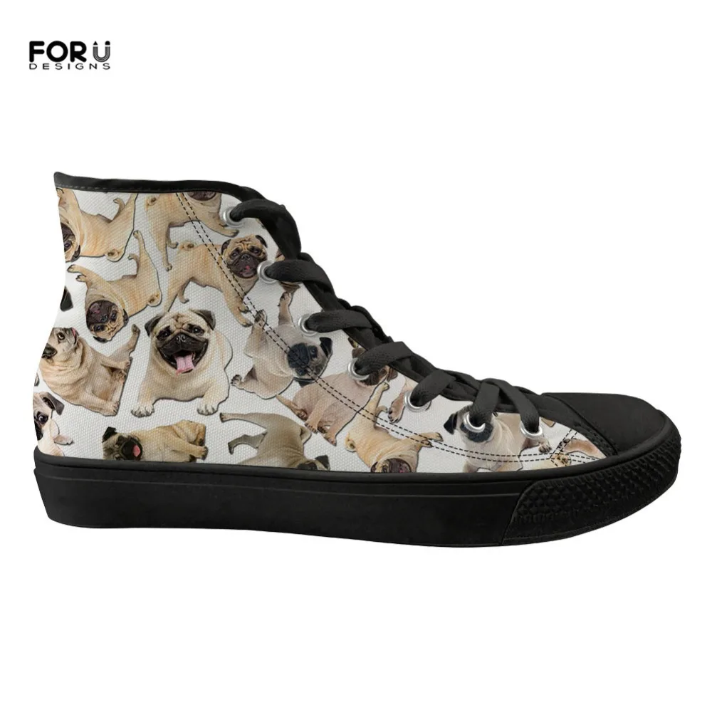 

FORUDESIGNS White Cute Animal Pug Dog Pattern Women Flats Sneakers High Top Canvas Women's Vulcanized Shoes Woman Casual Comfort