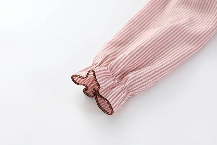 Autumn New Girls Long-sleeved Shirt Lotus Leaf Chiffon Pink Shirt College Wind Ribbon Bow Children's Fashion