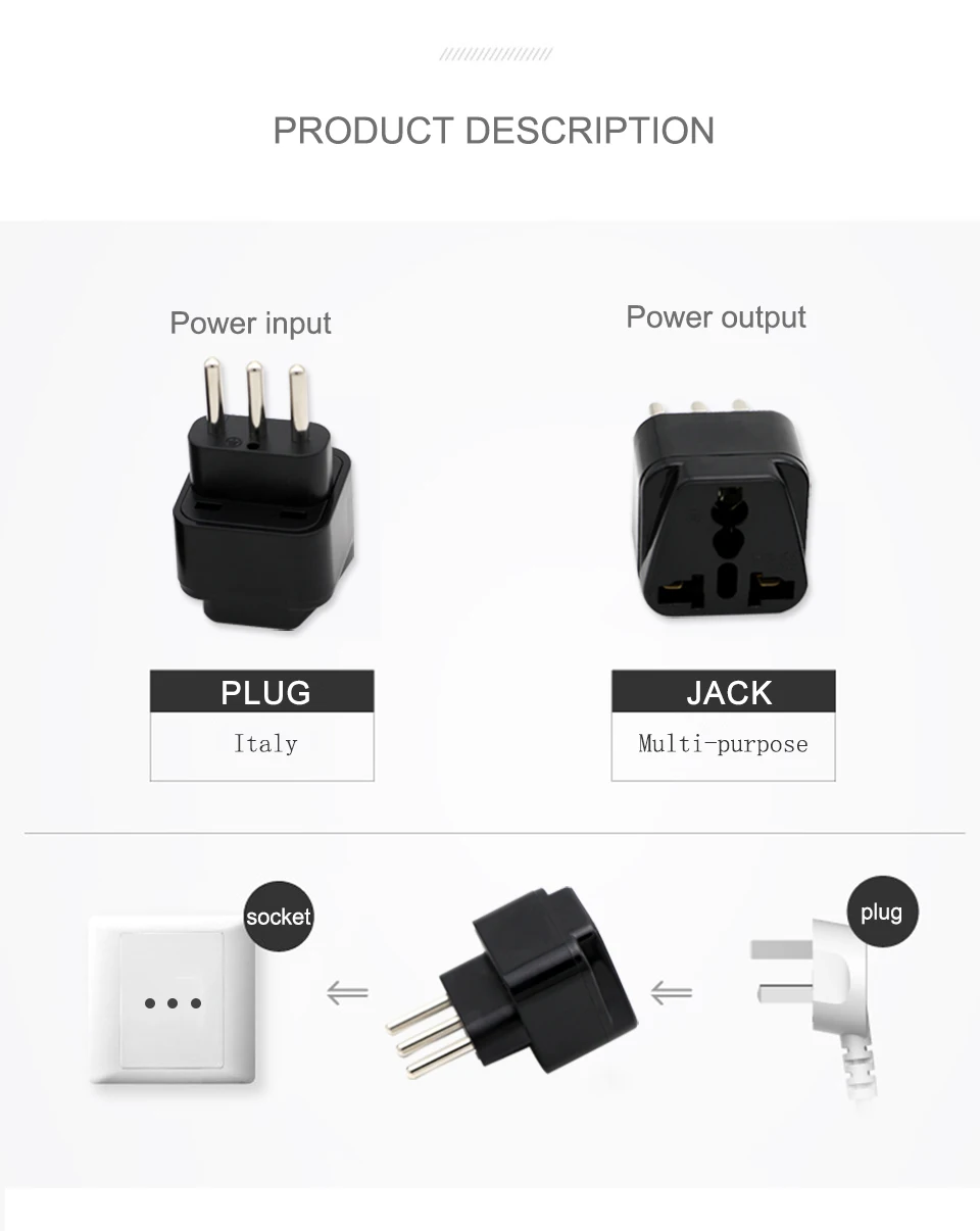3-pin IT Conversion plug Universal UKUSEUAU to Italy Milan Chile Vatican Italian Travel AC Power Adapter Plug Converter (6)