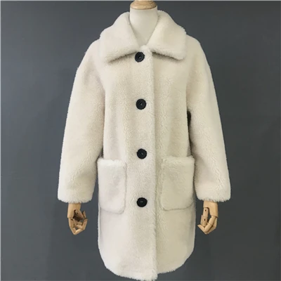 MAOMAOFUR Натуральная Овечья шуба женская новая модная теплая длинная стильная меховая верхняя одежда Женская шерстяное пальто - Color: White