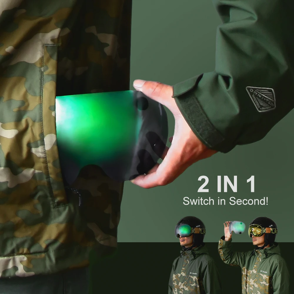 Gafas de esquí 2 en 1 con magnético de uso Dual lente esquiar de noche Anti-niebla UV400 Snowboard gafas de sol