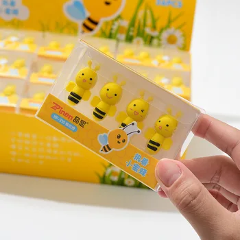 

4 pcs/pack Cartoon Bee Erasers Cute animal Writing Drawing Rubber Pencil Eraser Stationery For Kids Gifts school supplies