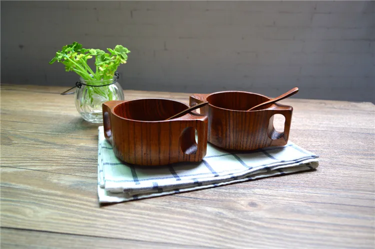 Натуральная китайская деревянная чаша jujube для ребенка Деревянная миска для рисового супа с 2 ручками посуда