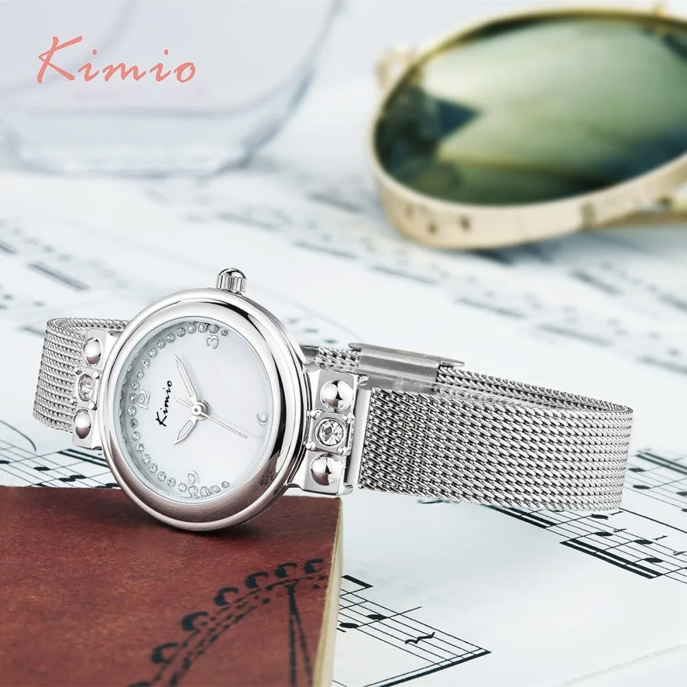 KIMIO Retro Unique Watch Women Mesh Stainless Steel Bracelet Diamond Gold Quartz Woman Watches 2018 Brand Luxury Dropshipping