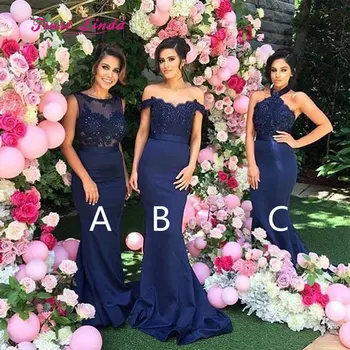 

Appliques Navy Blue Bridesmaid Dresses Floor Length Mermaid Maid Of Honor Dresses For Weddings Bruidsmeisjes Jurk Women
