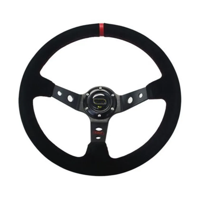 14 Inch Deep Dish Suede Leather Sport Racing Steering Wheel With Horn Button Aluminum Frame
