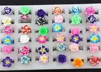 Lovely 50pcs Baby Girl's Fimo Flower Rings Children's Adjustable Polymer Clay Rings Party/Birthday Gift MR69 2