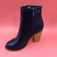 Blue Short Women Boots Ankle High Block Heels Pointed Toe Real Photo Shoes Women Shoes China Work Boots New Arrival 2016
