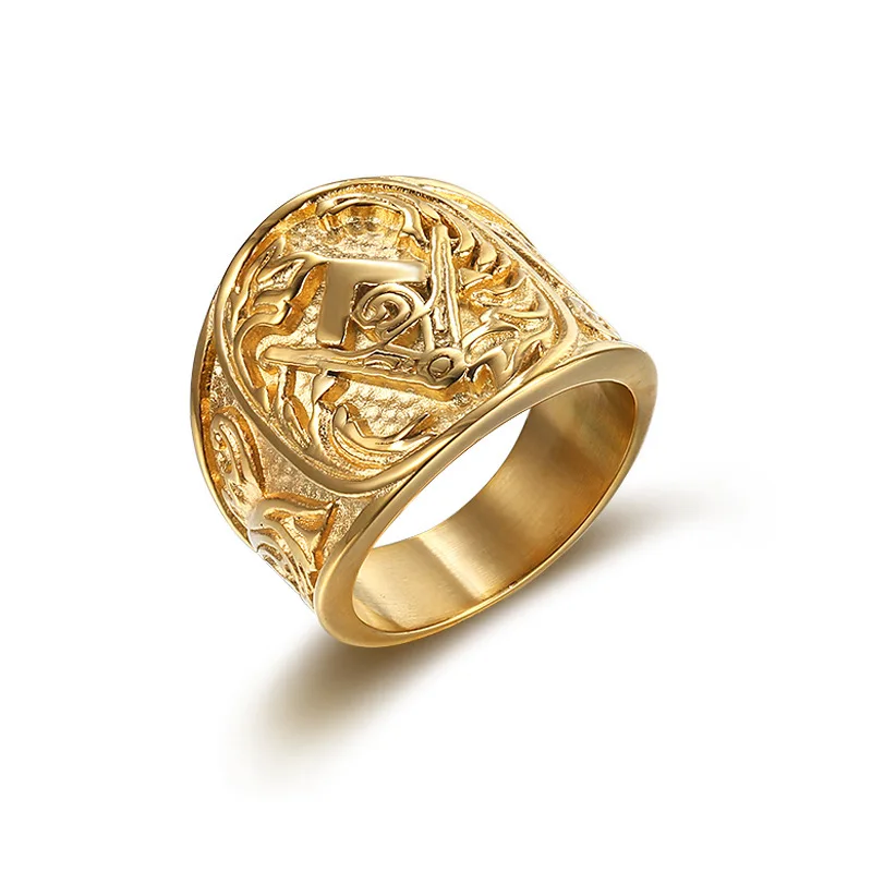 Drop shipping US 7 to 15 size 316L Stainless Steel Ring Popular Gold Embossed Stamped Freemason Masonic New Men's Jewelry | Украшения и