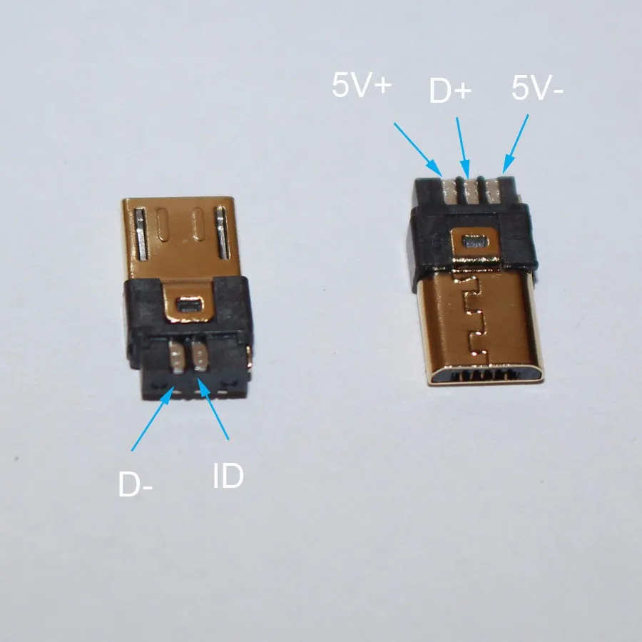 5 комплектов 4 в 1 5 pin DIY Micro usb type B Мужской 5pin четыре части Jack разъем хвост порт зарядки цвет белый и черный