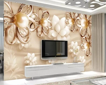 

beibehang wall paper for kids room Golden Pearl Flower Luxury Jewelry Pink Wallpaper Customization 3 d wallpaper for wallsbehang
