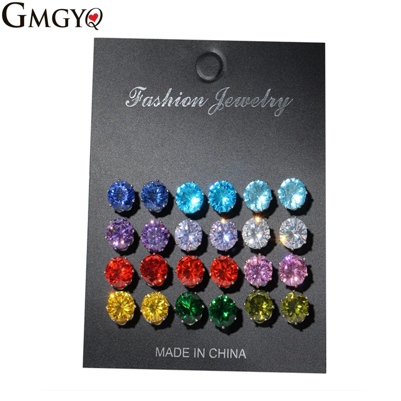 Gemengde 12 paar/круглый Zilver Kleur хрустальный шар шпилька Oorbellen Vrouwen Meisjes шикарные