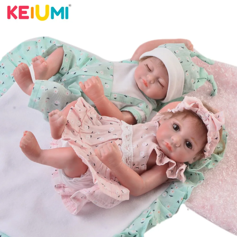 11" Mini Twins Reborn Baby Doll Full Silicone Handmade Lifelike Girl Bath Toy 