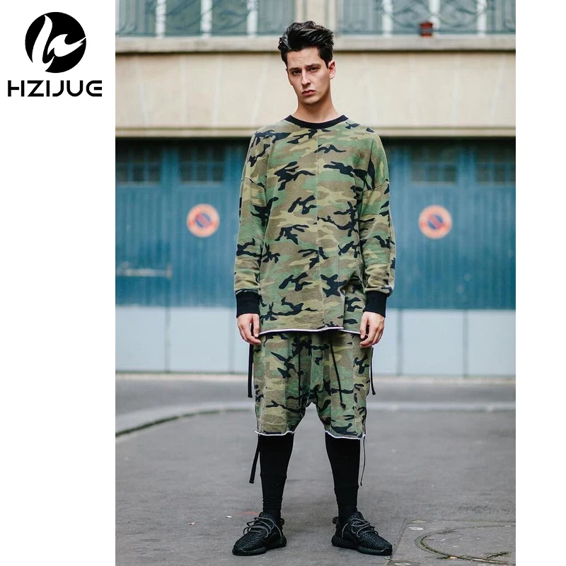 HZIJUE качественная модная мужская футболка с длинным рукавом kanye camo camouflage в стиле